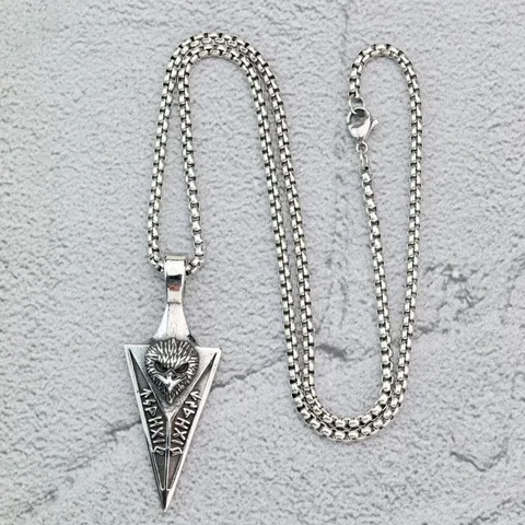 Nordique Viking Vintage Acier Inoxydable Hommes Pendentif Collier Tête d'Aigle Pointe de Flèche Runes Charme Poli Hip Hop Rétro Amulette Bijoux