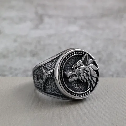 Retro Stainless Steel Wolf Head Ring For Men Vintage Norse Viking Odin Signet Ring Polished Punk Geometric Biker Band Jewelry Gift