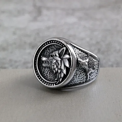 Retro Stainless Steel Wolf Head Ring For Men Vintage Norse Viking Odin Signet Ring Polished Punk Geometric Biker Band Jewelry Gift
