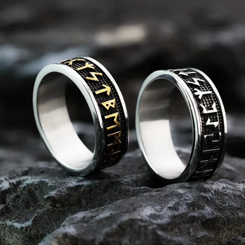 Vintage Stainless Steel Viking Rune Ring For Men Women Nordic Mythology Geometric Band Ring Hip Hop Biker Jewelry Finger Ring Gift