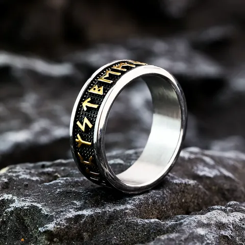 Vintage Stainless Steel Viking Rune Ring For Men Women Nordic Mythology Geometric Band Ring Hip Hop Biker Jewelry Finger Ring Gift