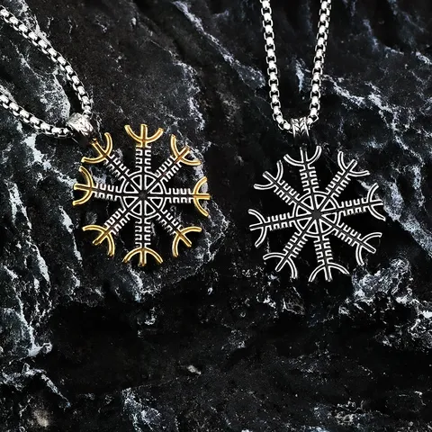 Retro Stainless Steel Viking Compass Pendant Necklace For Men Double Sided Nordic Totem Mythic Amulet Rolo Chain Punk Jewelry Gift
