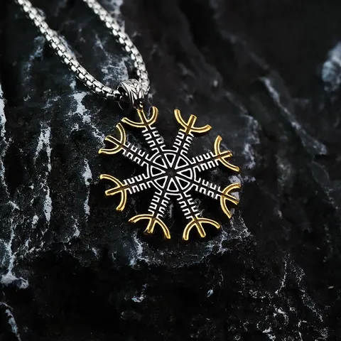 Retro Stainless Steel Viking Compass Pendant Necklace For Men Double Sided Nordic Totem Mythic Amulet Rolo Chain Punk Jewelry Gift