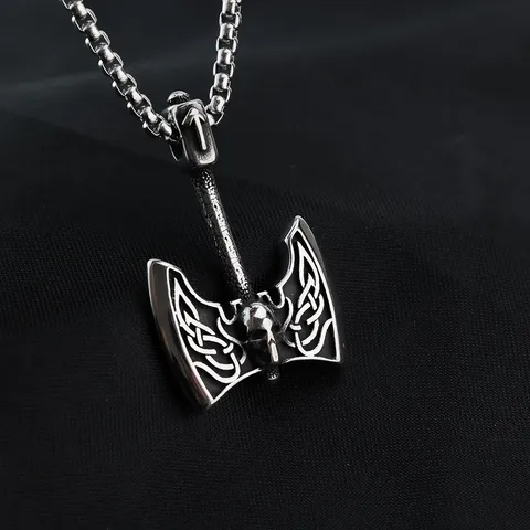 Viking Battle Axe Skull Pendant Necklace Titanium Steel Retro Punk Nordic Celtic Knot Anchor Chain Jewelry For Men Gift