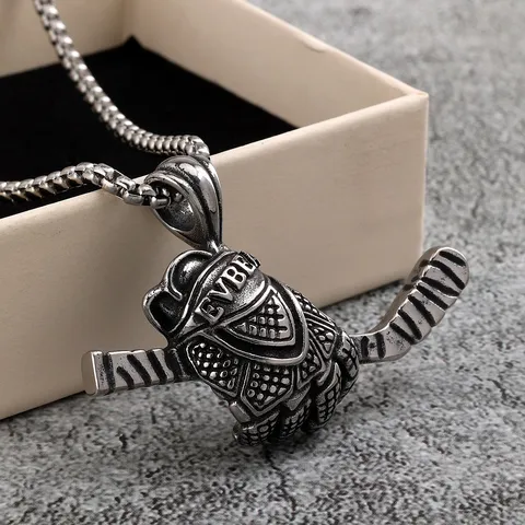 Vintage Stainless Steel Ice Hockey Glove Pendant Necklace For Men Industrial Style Sports Theme Charm Jewelry Gift