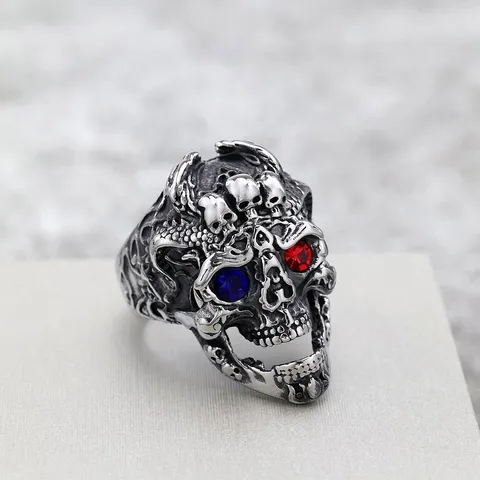 Vintage Roestvrij Staal Schedel Ring Voor Heren Punk Gotisch Ingelegd Strass Heavy Metal Vingerring Biker Sieraden