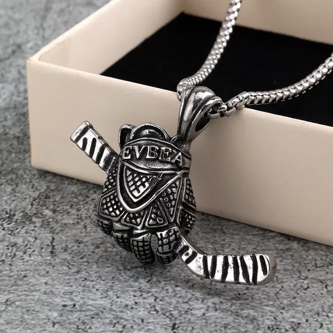 Vintage Stainless Steel Ice Hockey Glove Pendant Necklace For Men Industrial Style Sports Theme Charm Jewelry Gift