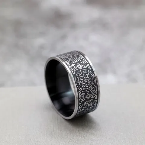 Vintage Stainless Steel Saint Benedict Cross Exorcist Ring For Men Gothic Religious Totem Charm Band Ring Jewelry Gift