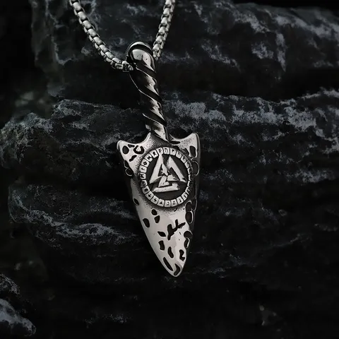 Nordic Vintage Stainless Steel Compass Triangle Valknut Pendant Necklace Retro Viking Runes Arrow Spearhead Amulet Punk Jewelry For Men