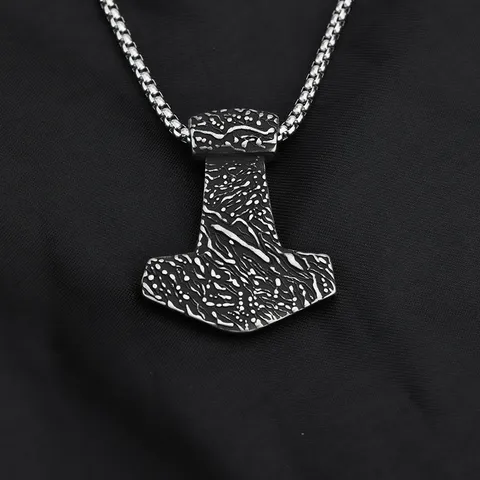 Collier pour Homme en Acier Inoxydable avec Pendentif Marteau de Thor Viking Rétro Punk Motif Géométrique Mythologie Nordique Bijoux Heavy Metal