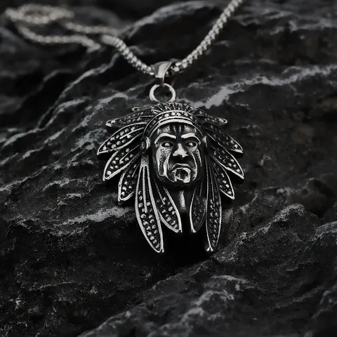 Vintage Roestvrij Staal Indiaans Opperhoofd Hoofd Hanger Ketting Voor Mannen Retro Punk Choker Sieraden Cadeau