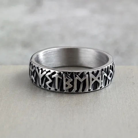 Vintage Titanium Steel Viking Rune Ring For Men Women Antique Stainless Steel Norse Totem Engraved Band Ring Punk Hip Hop Jewelry