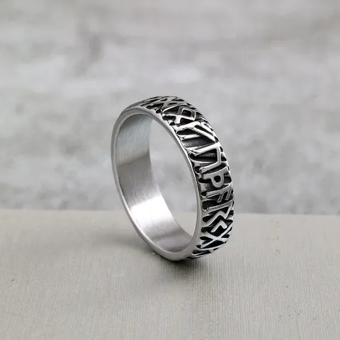 Vintage Titanium Steel Viking Rune Ring For Men Women Antique Stainless Steel Norse Totem Engraved Band Ring Punk Hip Hop Jewelry