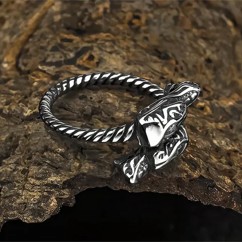 Vintage Punk Titanium Steel Double Dragon Head Ring For Men Women Polished Twisted Rope Pattern Stainless Steel Biker Band Ring Jewelry Gift