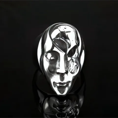 Anillo en Relieve Cara de Calavera de Acero Inoxidable Vintage para Hombres Mujeres Punk Gótico Hip Hop Desconstrucción Pulido Biker Band Ring Joyería Regalo