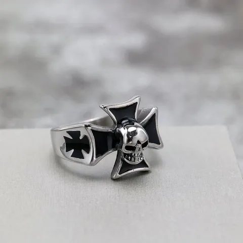 Vintage Titanium Steel Cross Skull Ring For Men Unisex Gothic Punk Rock Distressed Band Biker Ring Fashion Statement Jewelry Finger Ring
