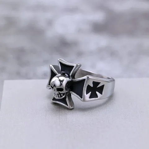 Vintage Titanium Steel Cross Skull Ring For Men Unisex Gothic Punk Rock Distressed Band Biker Ring Fashion Statement Jewelry Finger Ring