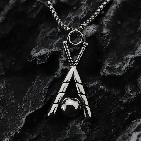 Vintage Stainless Steel Crossed Baseball Bats Pendant Necklace For Men Personality Polished Sports Charm Jewelry Gift