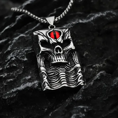 Collar con Colgante de Calavera de Acero Inoxidable Vintage para Hombre Colgante de Strass Ojo Rojo Rubí Cuadrado Gótico Punk Joyería
