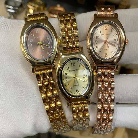 DOUKOU Luxus Damen Quarzuhr Oval Vintage Edelstahl Mesh Band Elegante Retro Armbanduhr Für Damen Dress Watch