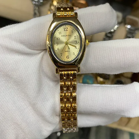 DOUKOU Luxus Damen Quarzuhr Oval Vintage Edelstahl Mesh Band Elegante Retro Armbanduhr Für Damen Dress Watch