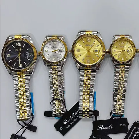 Montre Couple Quartz Étanche Style Business Lunette Cannelée Bracelet Acier Inoxydable Montre Calendrier Analogique Luxe Datejust