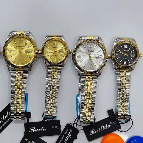 Montre Couple Quartz Étanche Style Business Lunette Cannelée Bracelet Acier Inoxydable Montre Calendrier Analogique Luxe Datejust