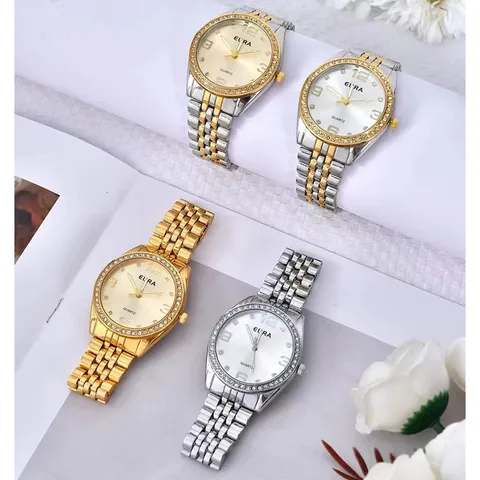 Luxus Herren Mode Minimalistisch Legierung Edelstahl Stahlband Quarz-Armbanduhr Mit Strass-Lünette Runde Form Zifferblatt