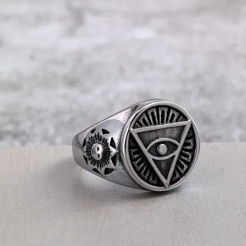 Retro Stainless Steel Unisex Ring Ancient Egypt Eye Of Horus Ring Mythological Providence Eye Sun Pattern Punk Hip Hop Jewelry