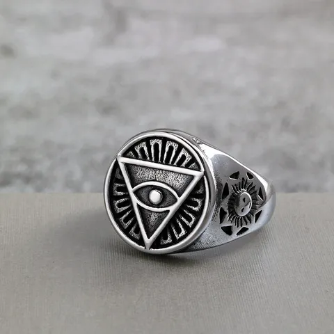 Retro Stainless Steel Unisex Ring Ancient Egypt Eye Of Horus Ring Mythological Providence Eye Sun Pattern Punk Hip Hop Jewelry