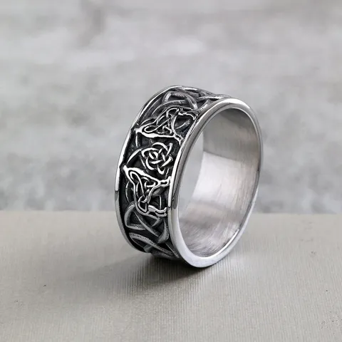 Vintage Titanium Steel Viking Wolf Head Ring For Men Women Celtic Knot Band Ring Punk Gothic Retro Amulet Jewelry Gift