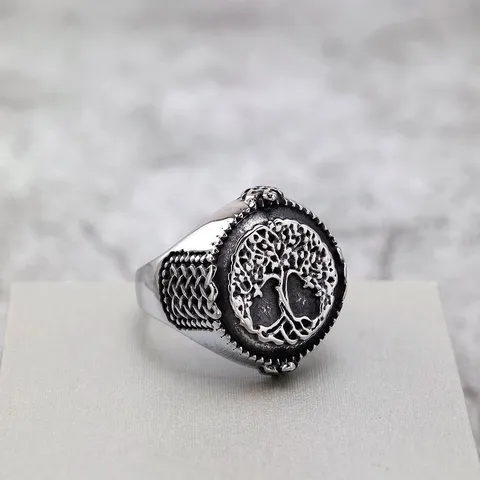 Nordic Vintage Stainless Steel Tree of Life Ring For Men Viking Totem Celtic Knot Band Ring Retro Hip Hop Biker Jewelry Gift