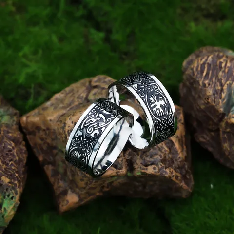 Vintage Stainless Steel Viking Tree of Life Ring For Men Women Retro Celtic Knot Pattern Blackened Antiqued Punk Band Finger Ring Jewelry Gift