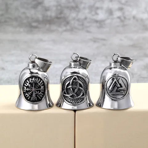 Retro Stainless Steel Biker Bell Pendant Vintage Motorcycle Guardian Bell For Men Women 3D Relief Skull Viking Praying Hands Pendants