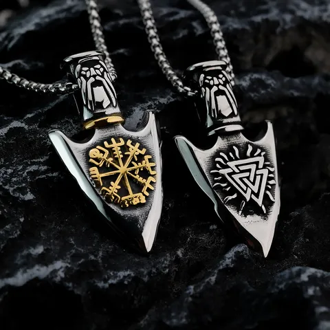 Vintage Stainless Steel Viking Spearhead Pendant Necklace For Men Retro Nordic Amulet Rune Geometric Totem Punk Biker Jewelry Gift