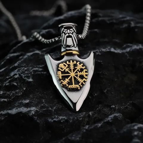 Vintage Stainless Steel Viking Spearhead Pendant Necklace For Men Retro Nordic Amulet Rune Geometric Totem Punk Biker Jewelry Gift