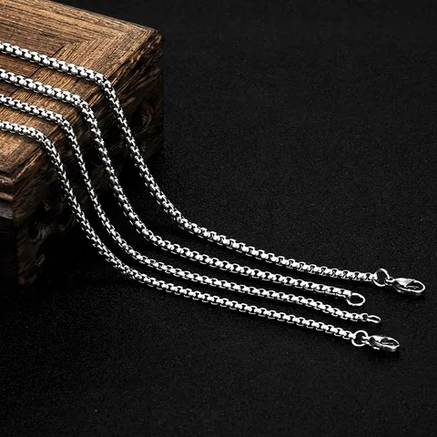 Minimalist Stainless Steel Square Box Chain Necklace For Men Women Polished Geometric Links Corn Chain Punk Choker Everyday Jewelry Gift