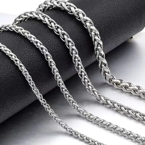 Trendy Titanium Steel Keel Chain Necklace Polished Wheat Basket Weave Metal Link Chain For Men Women Everyday Jewelry Gift