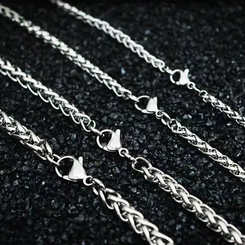 Trendy Titanium Steel Keel Chain Necklace Polished Wheat Basket Weave Metal Link Chain For Men Women Everyday Jewelry Gift