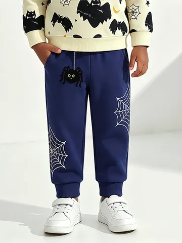 Toddler Boys Cotton Halloween Joggers Glow In The Dark Spider Web Print Sweatpants Elastic Waist Cuffed Casual Fall Bottoms
