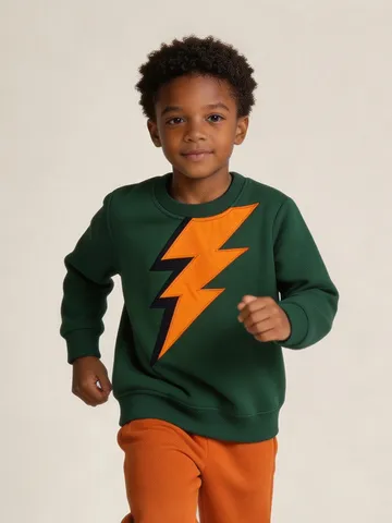 Sudadera Pulóver de Cuello Redondo Casual Occidental para Niños Estampado de Relámpago Algodón Manga Larga Punto Sport Top Infantil