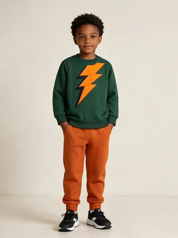 Sudadera Pulóver de Cuello Redondo Casual Occidental para Niños Estampado de Relámpago Algodón Manga Larga Punto Sport Top Infantil