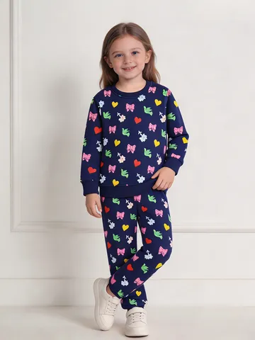 Kids Cotton Cartoon Printed Sweatshirt And Sweatpants Two Piece Tracksuit Set Long Sleeve Pullover Top And Bottom Sporty Set