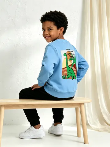 Boys Casual Cotton Sweatshirt Dinosaur Graphic Print Round Neck Long Sleeve Top For Kids Autumn Sportswear Clothing