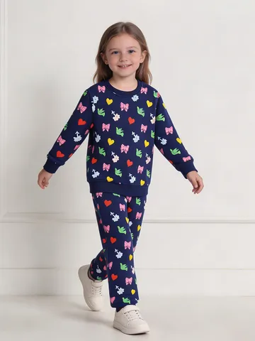 Kids Cotton Cartoon Printed Sweatshirt And Sweatpants Two Piece Tracksuit Set Long Sleeve Pullover Top And Bottom Sporty Set