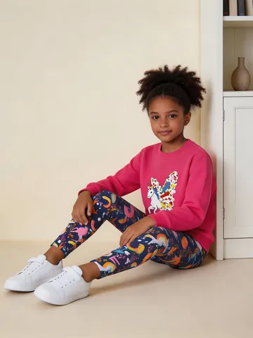 Girls Cartoon Unicorn Printed Leggings Soft Cotton Blend High Stretch Full Length Skinny Underpants Elastic Waist Comfort Autumn Daily Trousers Kids