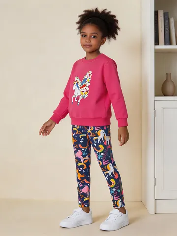 Girls Cartoon Unicorn Printed Leggings Soft Cotton Blend High Stretch Full Length Skinny Underpants Elastic Waist Comfort Autumn Daily Trousers Kids