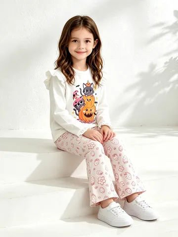 Girls Fashion Euro-American Style Strawberry Printed Flared Leggings Comfortable Cotton Breathable Kids Bottoms Toddler Flared Pants Casual Clothing
