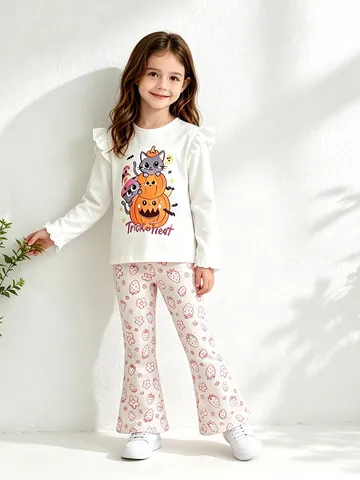Girls Fashion Euro-American Style Strawberry Printed Flared Leggings Comfortable Cotton Breathable Kids Bottoms Toddler Flared Pants Casual Clothing