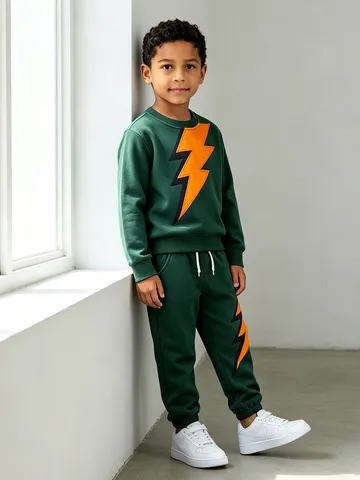 Jungen Casual Baumwolle Sweatshirt Lange Hose Top Und Bottom Kinder Kontrastfarbe Blitz Druck Sport Trainingsanzug Set Für Herbst